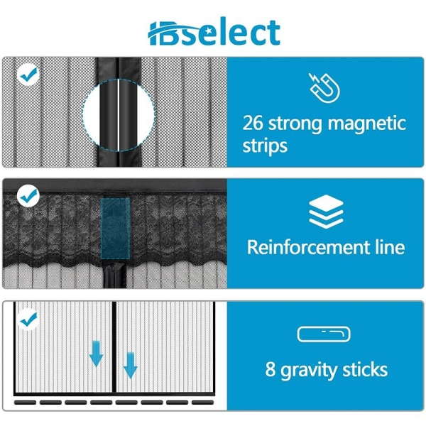 Magnetisk myggnätsdörrgardin Anti-fly myggnätslim för dörrar, ultrafint mesh med kraftfulla magneter