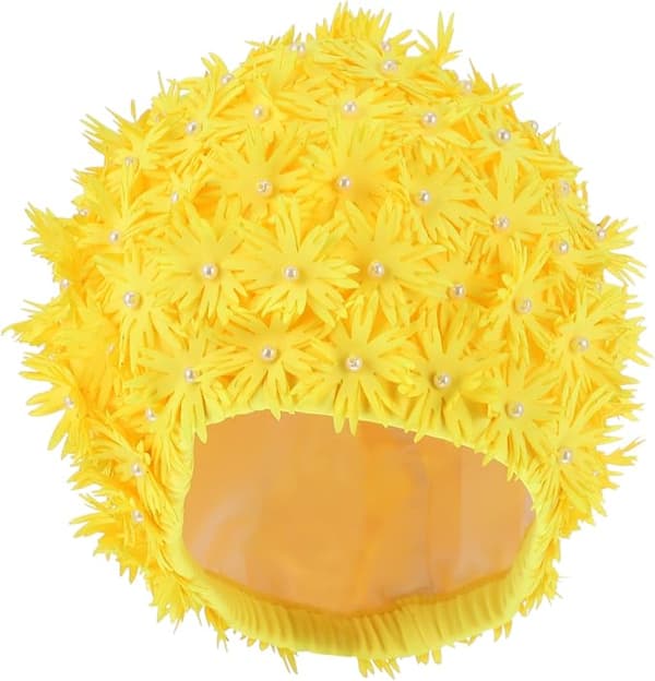 [HT]Badehætte Voksen Badehætte Vintage Blomster 3D Nylon 20X20CM Gul