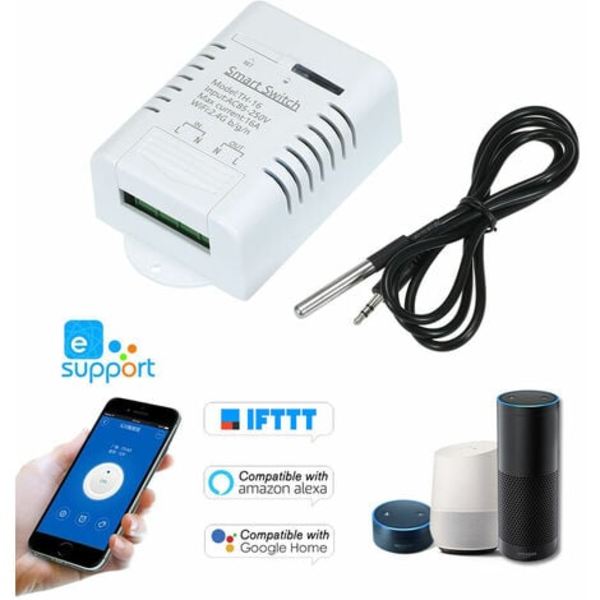 eWeLink TH-16 Smart Wifi Switch 16A/3500W lämpötilanvalvonta langaton kotiautomaatiosarja DS18B20 vedenpitävällä Te:llä