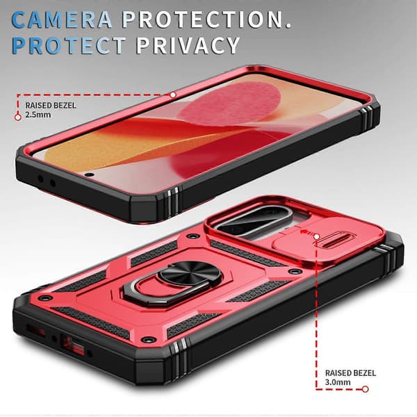 Til Samsung Galaxy A56 5G Deksel TPU+PC Slide Camshield Kickstand Telefondeksel Multicolor Red/Black