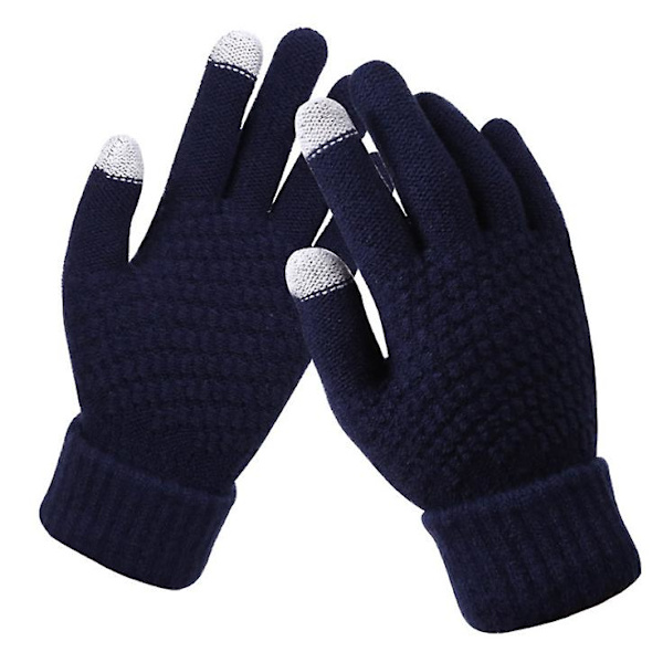 Vinter Touch Screen Handskar Tjocka Varm Stickade Stretch Handskar Imitation Wool Full Finger Outdoor blue