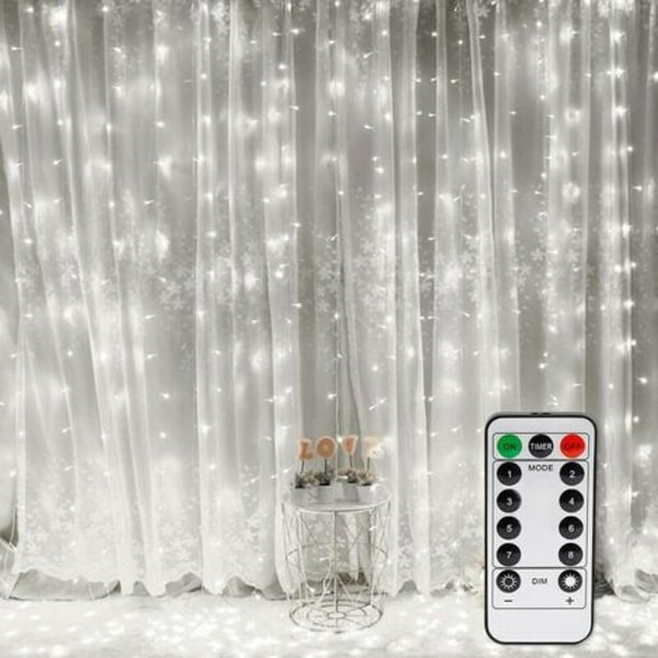 Gardinlys, Window Fairy Lights 300 lysdioder 3m*3m, 8 lysmoduser, atmosfære for dekorasjon jul, bryllup, fødsel