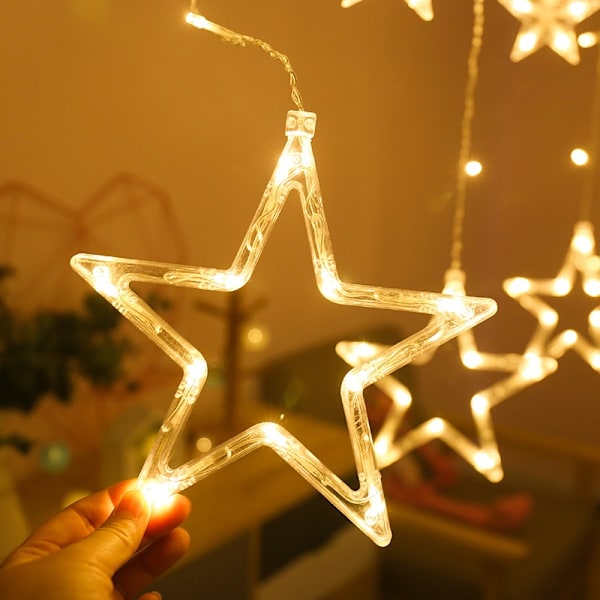 LED-koristevalot Juhla-pentagrammikoristeet tähtinauhavalot (lämpimät värit)