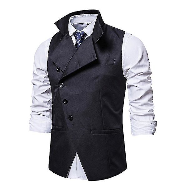 Män Lapel Suit Väst Casual Snygg enfärgad väst M Black