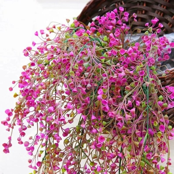 3 stk rød og lilla simulering grøn plante gylden klokke pil væghængende blomster vinranke hængende falsk blomsterdekoration