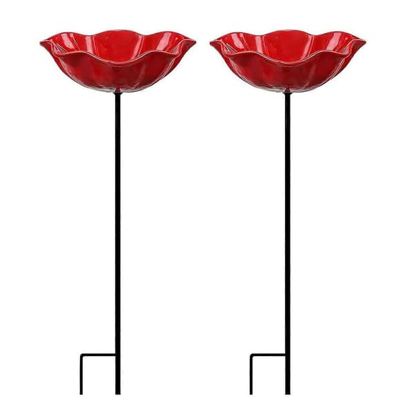 Håndlavet Metal Blomster Fuglebad Pæl Rustfri Havefoderautomat Til Udendørs Kunst Levende Farver Til Haveindretning 2pcs