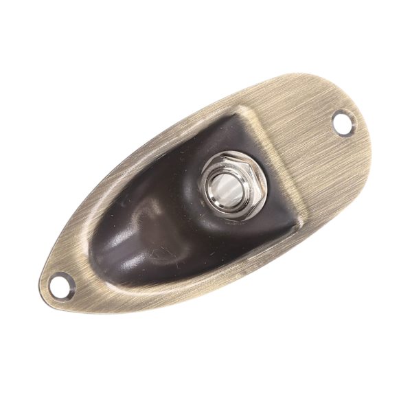 Gitarr Input Output Jack Socket Plate Båtstil Elektrisk Gitarr Ersättningsdelar Bronsfärg 6.35mm GT47 Beige Plugghål