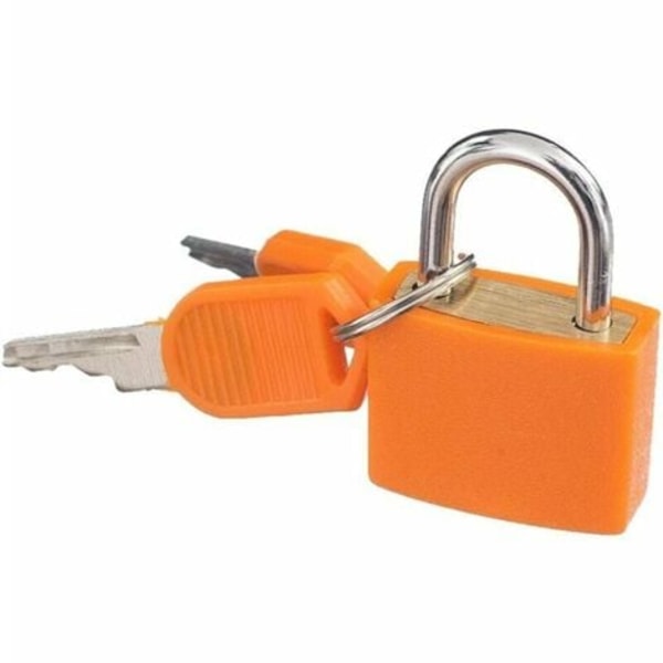 Pieni neonmuovinen riippulukko kahdella avaimella matkalaukkulaukkuun, valoisa - oranssi