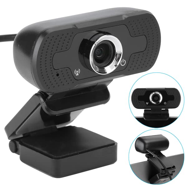 Webcam Computer Kamera med Mikrofon til PC Laptop Desktop Videoopkald W8 1080P Sort