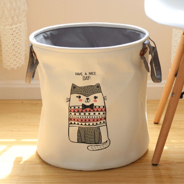 Baby Kid Leksaksförvaringsväskor Canvas Tvätt Smutsiga tvättkläder Bowtie cat powder 36 * 38cm