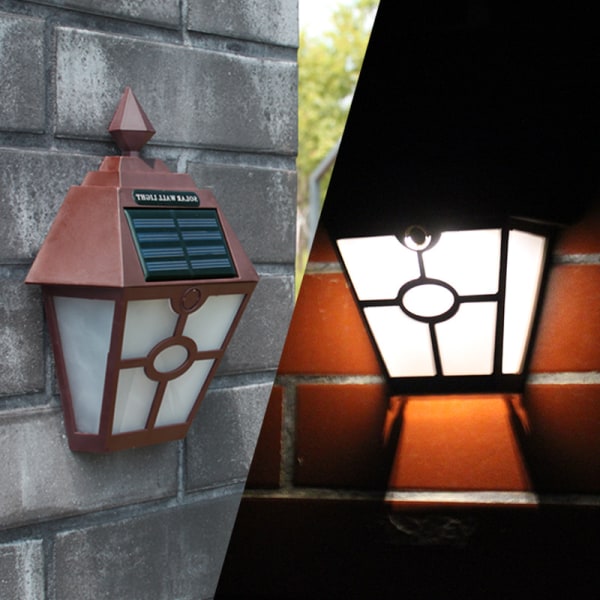 Solar staket ljus utomhus landskap Hexagon vägglampa, utomhus innergård vägglampa (brun varmvitt ljus),