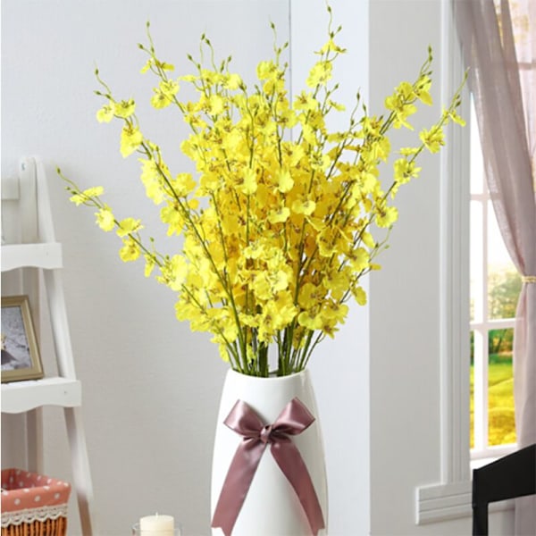 6stk lang gul gren ornament vårblomst simulering blomst dans orkide plast tørket blomst silke blomst simulering blomst,
