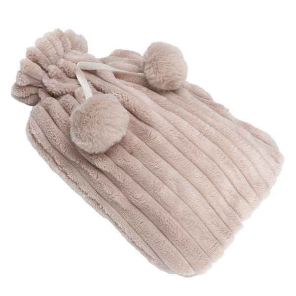 2000 ml bærbar varmtvannsflaske med vaskbart PVC-fôr og plysjtrekk i beige