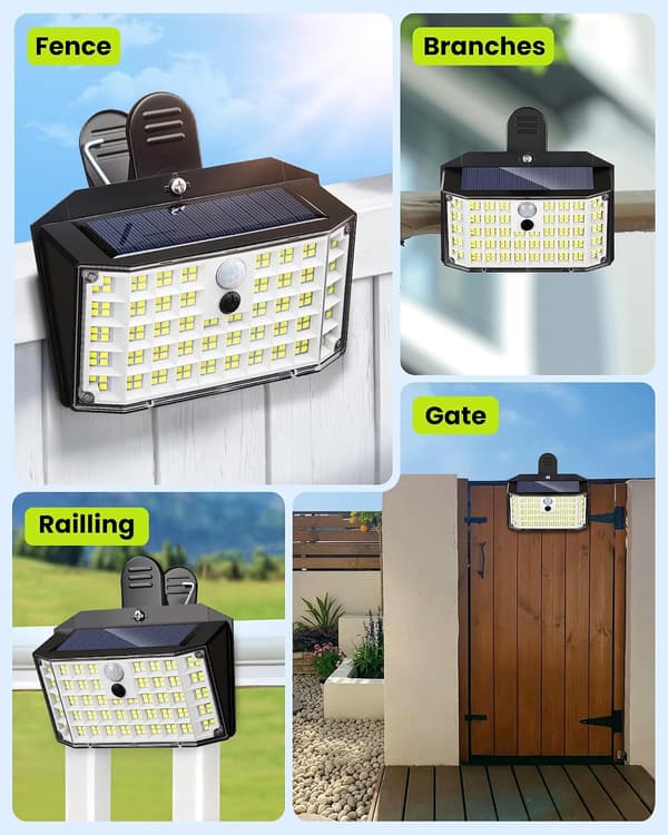 1/2/4/6 STK Solcelle Bevegelsessensorlys Utendørs, 176LED Klipslys, 600LM Sikkerhetslampe, Vanntett Bærbart Gjerde Lys for Hage White White 1-Pack