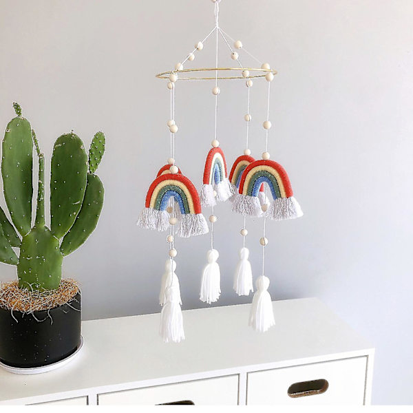 Baby Crib Mobiles regnbueteppet med håndlagde vevde dusker style 5
