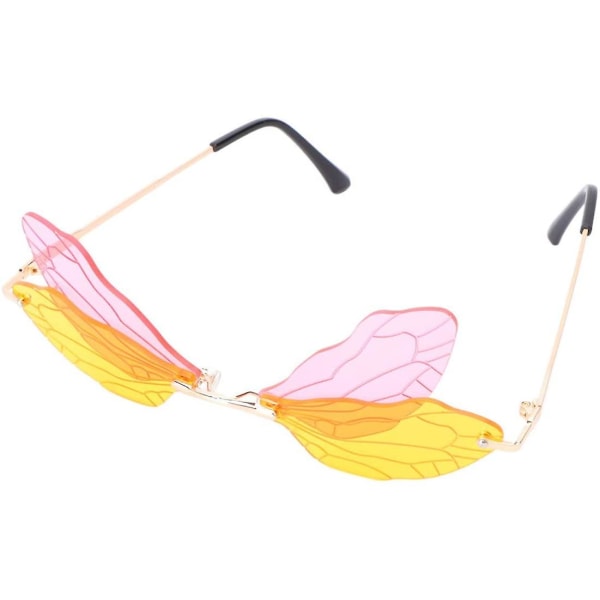 Glass Dragonfly Wings -naamiointiasu, hauskat lasit (ylempi vaaleanpunainen ja alakeltainen)