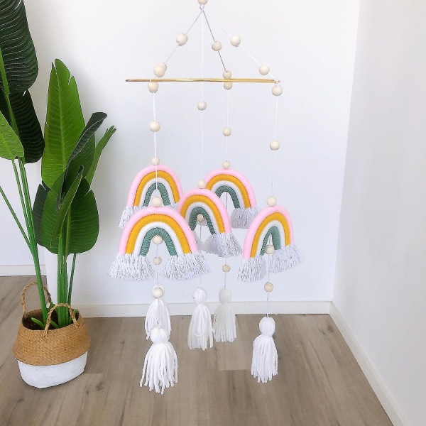 Baby Crib Mobiles regnbueteppet med håndlagde vevde dusker style 2