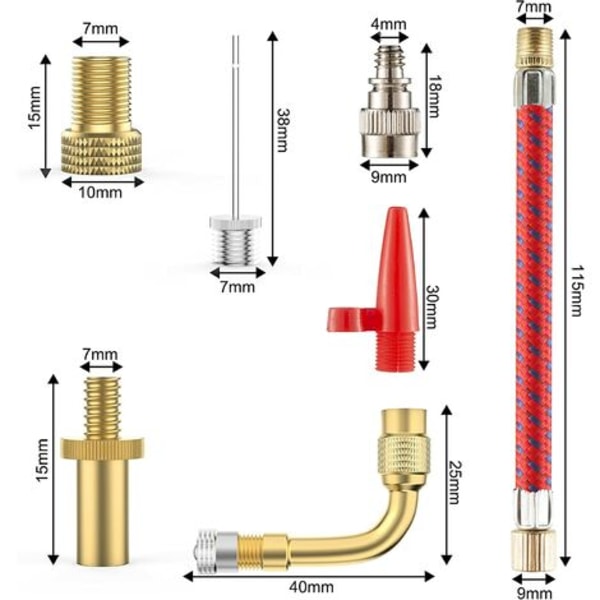 Sykkelpumpeadapter, 12 deler sykkelventiladapter DV AV SV sykkelventil Presta Schrader sykkelventilkoblinger Inflator Ti