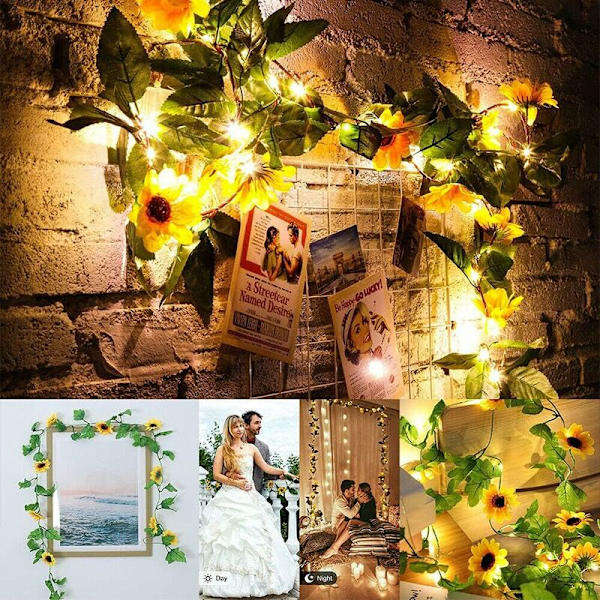 Solsikkeblomst Rattan Light 2m Solar Rattan Light Flower Light String Solar Solsikke Simulering Dekorativ Lys, til