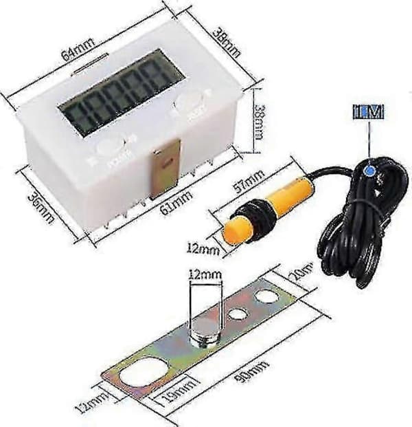 Digital 0-99999 teller 5-sifret pluss oppmåler + nærhetsbrytersensor med magnetisk