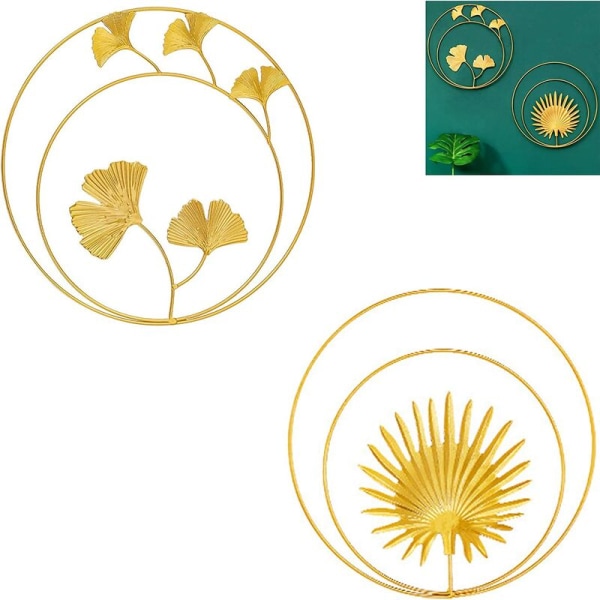 Nordisk stil ljus lyx dekorativ ljuskrona väggmonterad ljuskrona (dubbel cirkel ginkgo lövmönster + dubbelcirkel palmbladsmönster)