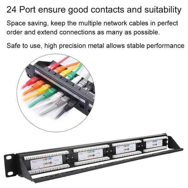 24 Port Monterbar Data Patch Panel Høj Hastighed CAT6 CAT-6 Netværkskabel Rack