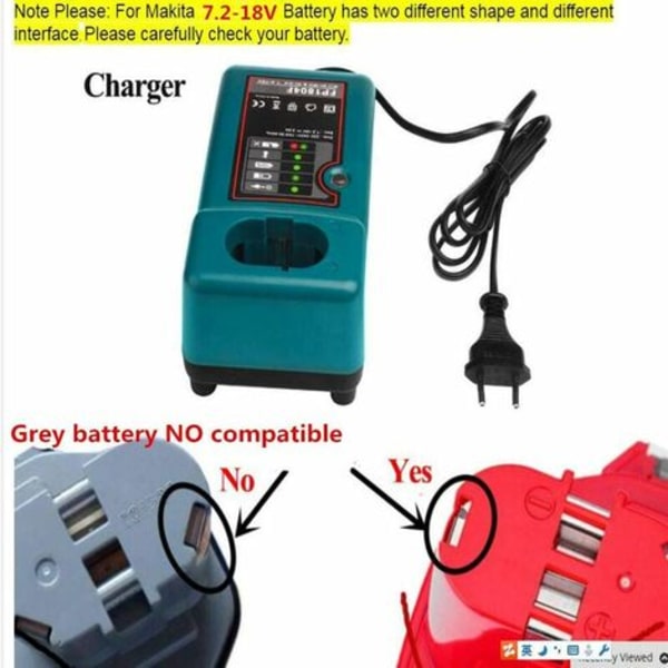 NI-CD & NI-MH Batterioplader til Makita Charger DC18RA, DC18SE, DC1414 Batteri 7.2V-18V Udskiftningsbatteri til elværktøj