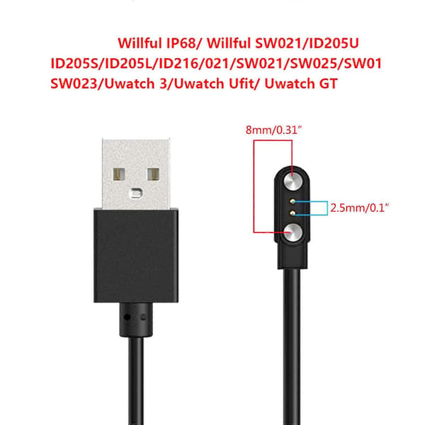 Magnetisk ladekabel for Willful IP68/Willful Smartwatch 2-pins USB-strømlader 1