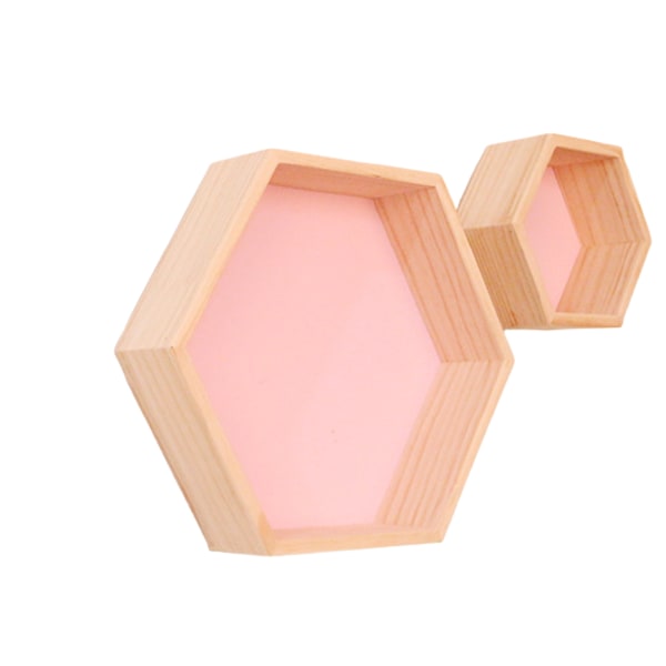 Massivt træ væghylde display hylde hexagonal honeycomb hylde (stor, lille, pink),