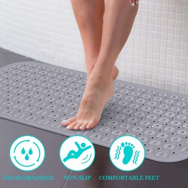 88*40 cm Ny stor størrelse badekar Elastisk PVC Anti-skli matte Maskinvaskbar gulvmatte Baderomsmatte med avløpshull Lys grå