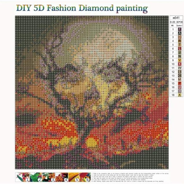 Gör-det-själv 5D- diamond painting Helrunda borrsatser Strassbildhantverk för hemväggdekor 30x30cm Skull Branch Moon