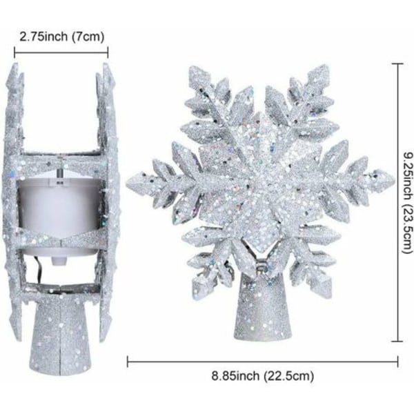 Juletræstopper med magisk roterende snefnugprojektor, 3D Glitterprojektor Juletræstopper til jul