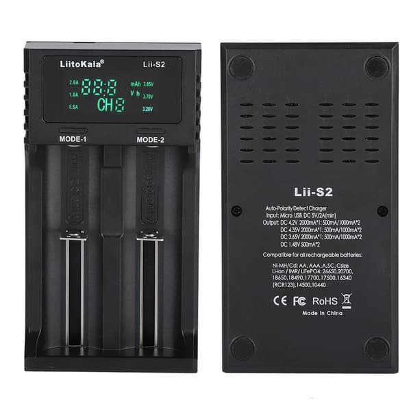 LiitoKala Lii S2 - Smart batterioplader med strømdisplay (dobbeltplads, 5V2A)