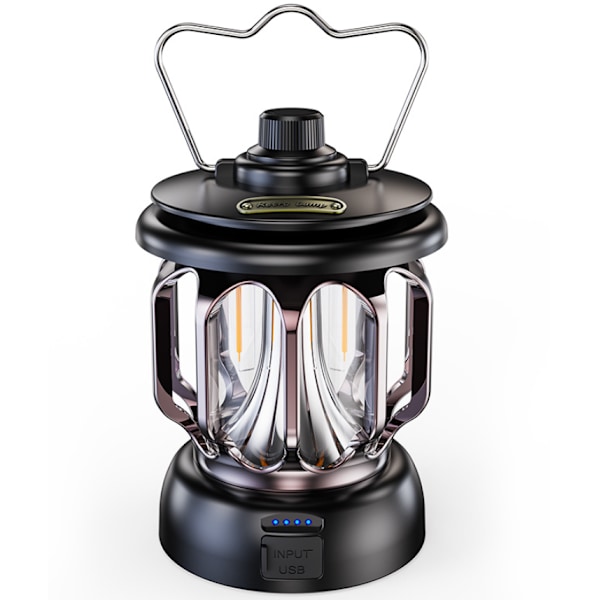 Udendørs campinglampe LED Retro hestelanterne bærbart teltlys USB-opladning Udendørs campinglampe (sort),