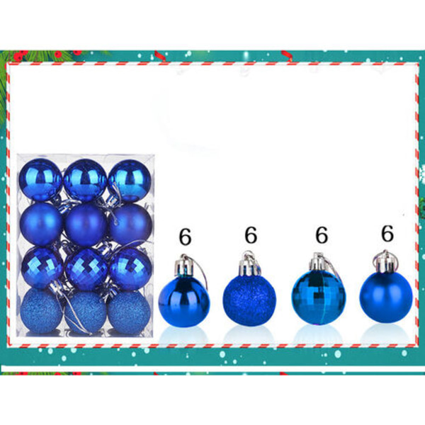 Julkulor 24 set Dekorativa julkulor med 4 cm kulor, blå