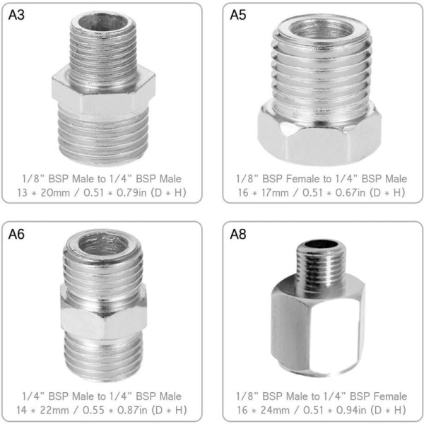 A3/5/6/8 adapter, pistol utvendig gjenge, gassrøradapter
