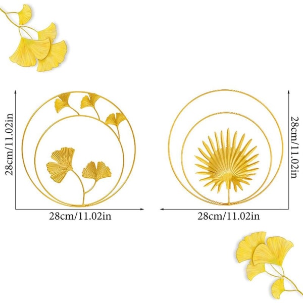 Nordisk stil lys luksus dekorativ lysekrone Veggmontert lysekrone (dobbelsirkel ginkgo-bladmønster + dobbelsirkel palmebladmønster),