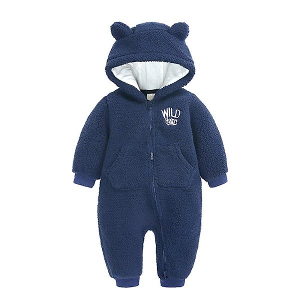 Baby fleece jumpsuit hættedragt snedragt langærmet jakkesæt blue