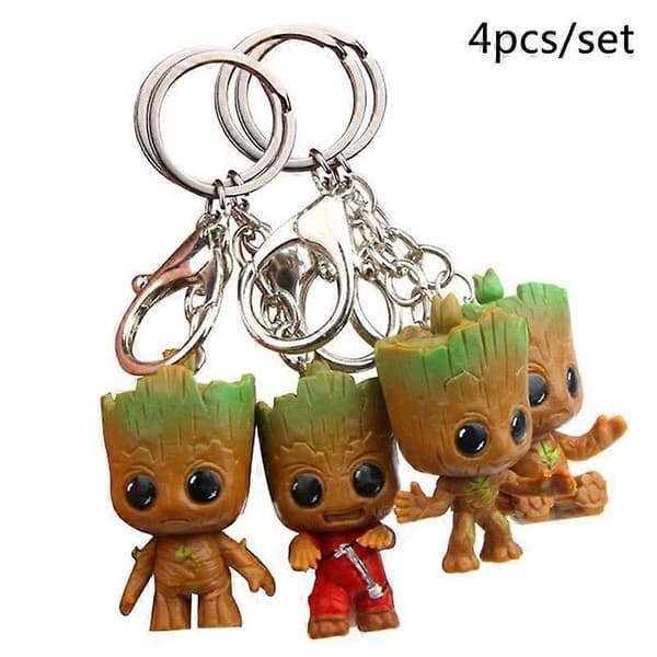 4 stk/sæt Tree Man Groot Figur Legetøj Søde Kreative Superhelt Groot Nøgleringe Brun Brown 1 set