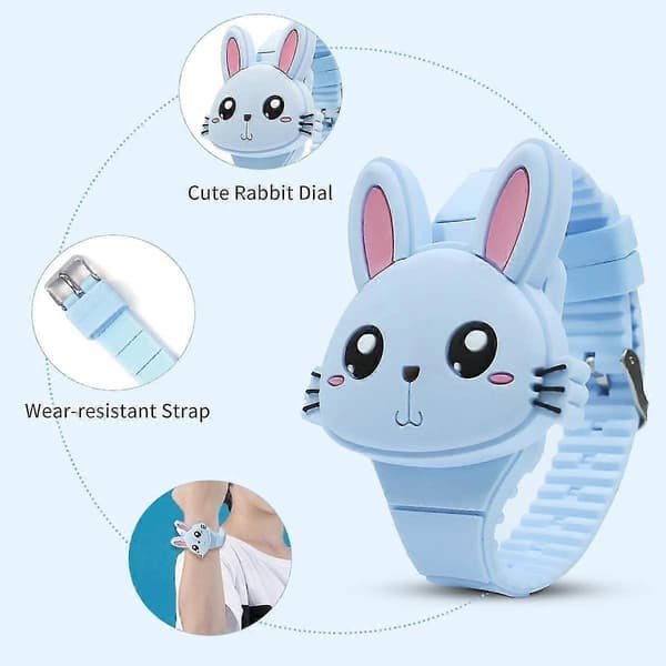 Barnklocka, flickklocka Digital Söt Form LED Mode Silikonarmband Clamshell Design Armbandsur Flicka 02-Blue