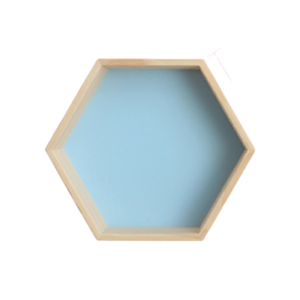 Massivt træ væghylde Displayhylde Sekskantet honeycomb-hylde (stor, blå),