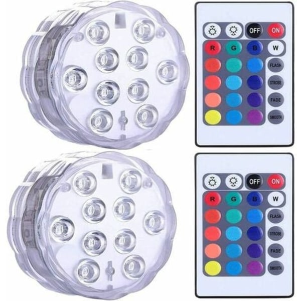 Vattentäta nedsänkbara LED-lampor för badtunna, spa, damm, undervattens LED-lampor med 2 fjärrkontroller för vasbaser, F