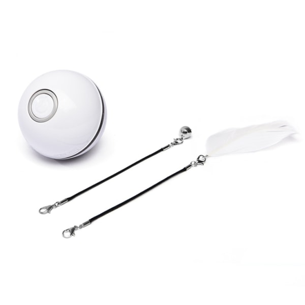 Electric Cat Toy LED Laser Funny Cat Ball, Funny Cat Stick Feather USB Lading Funny Cat Toy (Hvit),