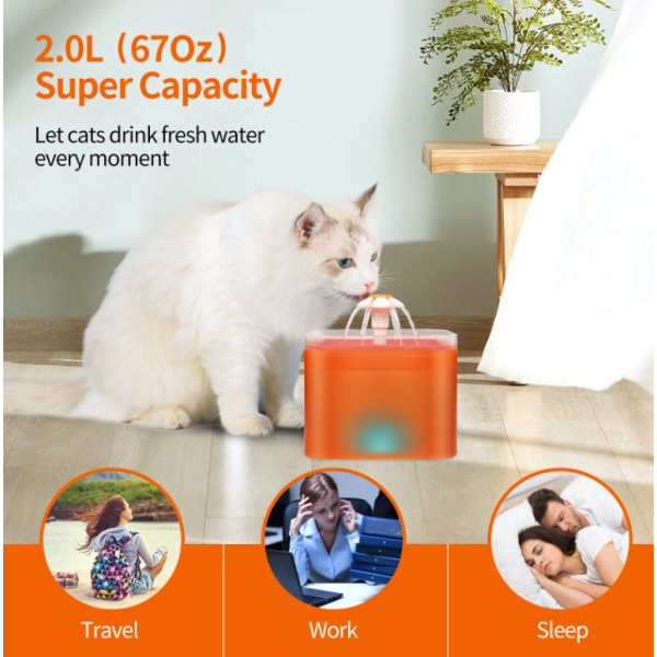 Vanndispenser for kjæledyr, automatisk sirkulerende vanndispenser for kjæledyr (oransje)