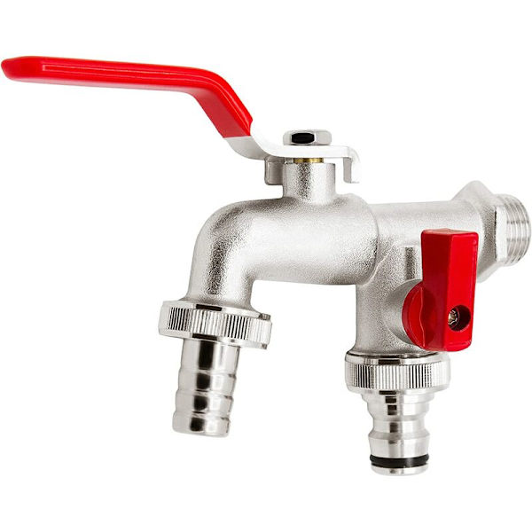 Dobbelt kugleventil 11282, 1/2", mat, krom, ekstra udløb 3/4";
