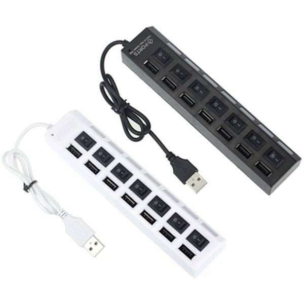 (7 Port - Vit) Oberoende Switch Universal Keyboard Mus USB Interface Splitter