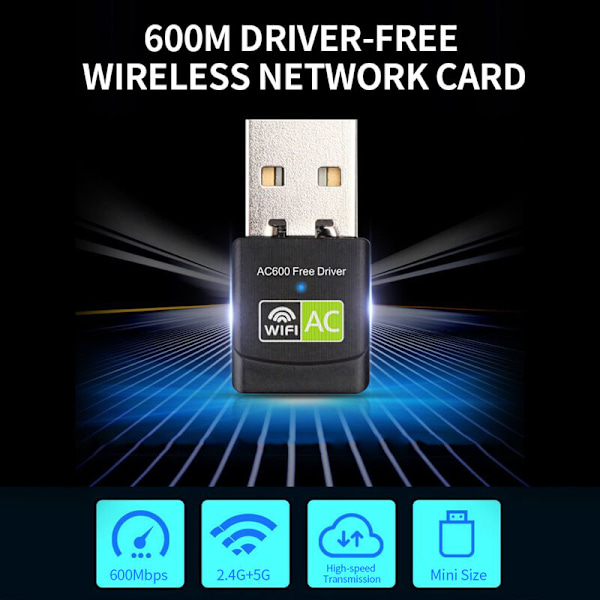 Sort ABS-materiale + USB-hoved dual frequency driveless trådløst netværkskort mini usb netværkskort