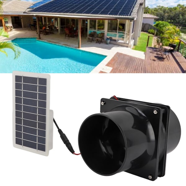 10W 12V Solardriven Utsugsfläkt Kit för Runda Rör - Perfekt för Djurhus, Hönshus, Husbilar och Växthus