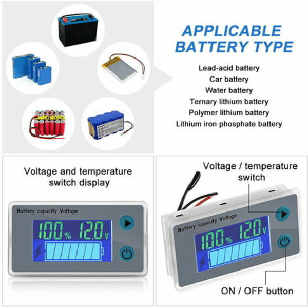 10-100V batterikapasitetsmonitor Programmerbar spenning Batterinivåmåler-