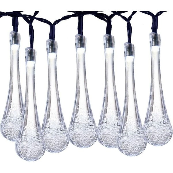 Positiv vit soldriven 6,5 m 30 lampor 8 funktioner vattendroppsljus LED vattentät solljusslinga Bubble Ball Ou
